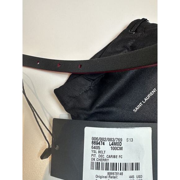 NWT! $445 YSL Saint Laurent Pitone Python Lacquer RED Cherry Skinny Belt 100 Cm - Picture 12 of 12